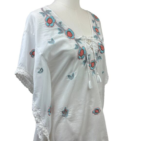 Letarte -Tunic Kaftan White Embroidered Cover-up/Dress Size XS - Worn 1 X - $258 - Picture 3 of 10